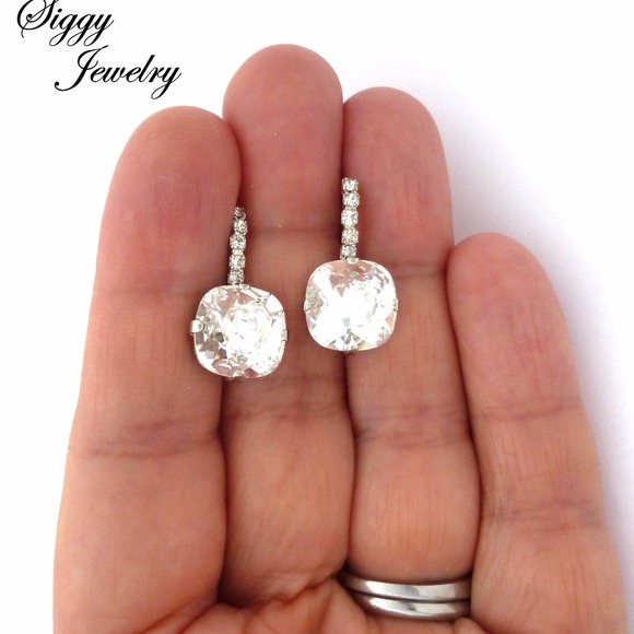 COPY - Swarovski Crystal Cushion Cut Drop Earrings - Picture 5 of 9